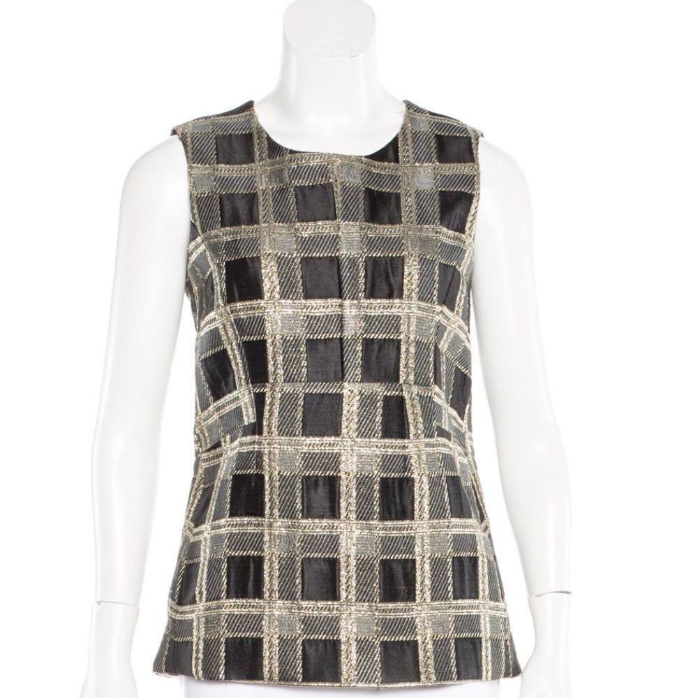 🖤 Marni Black and Gold Metallic Plaid/Gingham Top - perfect for Christmas, NYE!